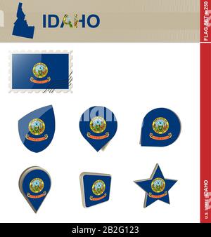 Idaho Flaggensatz, US-Bundesstaat, Flaggensatz 250 #. Vektor. Stock Vektor