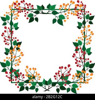 Geometrischer Rahmen mit Blumenschmuck. Beeren Korinthen, Sanddorn, Blaubeeren. Gestaltung von Karten, Einladungen, Bannern, Visitenkarten. Stock Vektor
