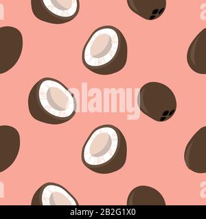 Sommer Muster. Reife Kokosnuss auf einem sanften rosa Hintergrund. Design für Flyer, Grußkarten, Einladung, Hochzeit, Geburtstag, Sommer Cafe. Stock Vektor