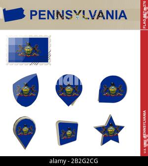 Pennsylvania Flag Set, US-Bundesstaat, Flag Set #276. Vektor. Stock Vektor