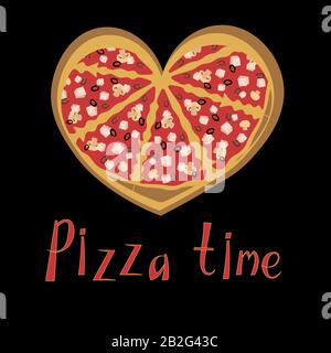 Pizza Zeit. Pizza Heart Design für ein Café-Logo, einen Food-Club, eine Speisekarte. Stock Vektor