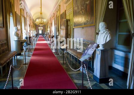 Italien, Piemont, Turin, Herzogliches Schloss von Agliè. Es gehört zu den Savoy Residences, einem UNESCO-Weltkulturerbe. Kunstgalerie Stockfoto