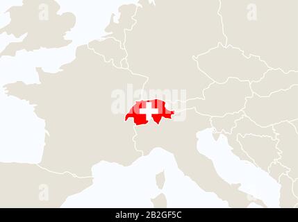 Europa mit hervorgehobener Karte der Schweiz. Vektorgrafiken. Stock Vektor