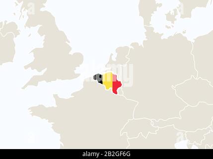 Europa mit hervorgehobener Karte für Belgien. Vektorgrafiken. Stock Vektor