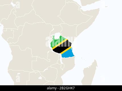 Afrika mit hervorgehobener Tansania-Karte. Vektorgrafiken. Stock Vektor