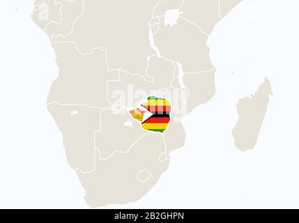 Afrika mit hervorgehobener Simbabwe-Karte. Vektorgrafiken. Stock Vektor