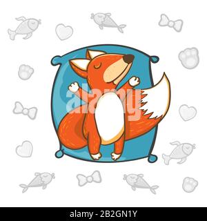 Vektor in line Stil. Baby fox Schlaf süß oder träumen Sie im Comic-stil auf weißem Hintergrund für Kids Fashion isoliert, lustige Fox für Einladungen, party Stock Vektor