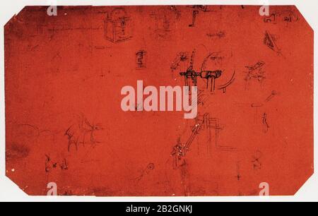 Leonardo da Vinci. Untersuchungen über eine Flugmaschine und andere Mechanismen. 1480 Stockfoto