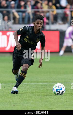 LAFC Vorwärts Latif Blessing (7) während eines MLS-Fußballspiels gegen den Inter Miami FC, Sonntag, 1. März 2020, in Los Angeles, USA. (Foto von IOS/ESPA-Images) Stockfoto