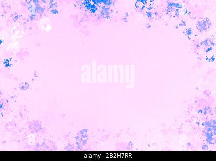 Schön abstrakter, rosafarbener Hintergrund mit blauen, weißen, violetten Wasserfarben für den Kopierbereich. Illustrationszeichnung, Programm Procreate. Stockfoto