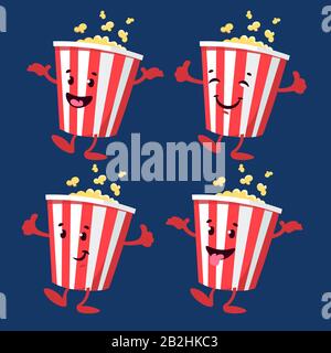 Rot gestreiftes Kästchen mit Händen und Beinen Emoticon Set Stock Vektor