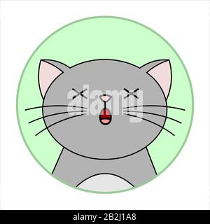 Cute Überraschte Katze, Runde Ikone, Emoji. Eine graue Katze Mit EINEM Whisker Starb Überraschend. Vektorbild Isoliert Auf WEISSEM Hintergrund. Stock Vektor