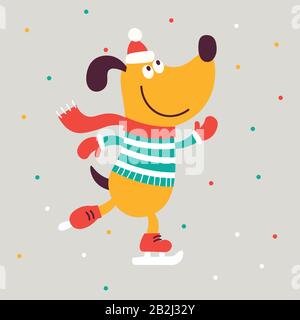 Kinder-Cartoon-Hundeillustration isoliert auf grauem Hintergrund Stock Vektor