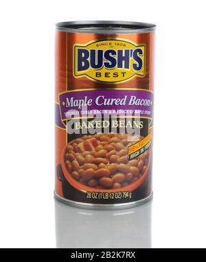 Irvine, CA - 21. Januar 2013: Eine Dose mit 28 Unzen von Bushs Maple Cured Bacon Gebackenen Bohnen. Bush's hat seit 1908 Bohnen gecannt, derzeit mit einem prod Stockfoto