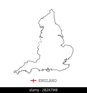 England Karte Linie, linearer dünner Vektor. England einfache Karte und Flagge. Stock Vektor