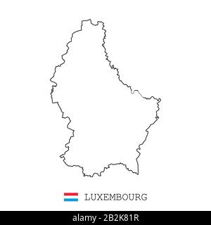 Luxemburger Kartenlinie, linearer dünner Vektor. Luxemburg einfache Karte und Flagge. Stock Vektor