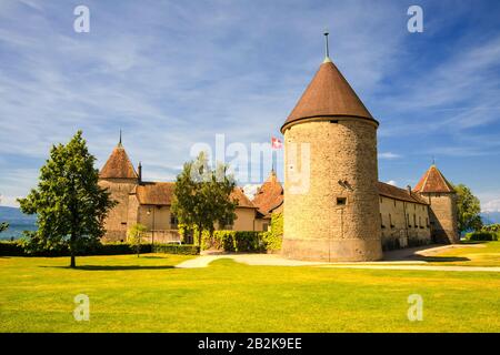 Rolle der Burg am Genfer See Kanton Waadt in der Schweiz Stockfoto