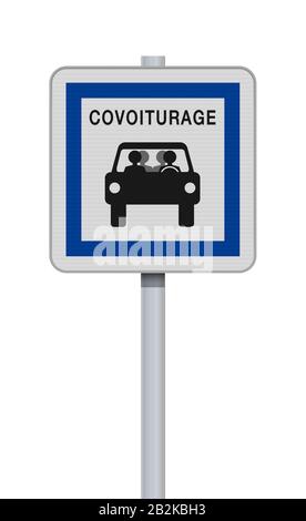 Vektordarstellung des Straßenschildes des französischen Carpools auf dem metallischen Pfosten Stock Vektor