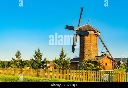 Traditionelle Holzwindmühle in Bolgar in Russland Stockfoto