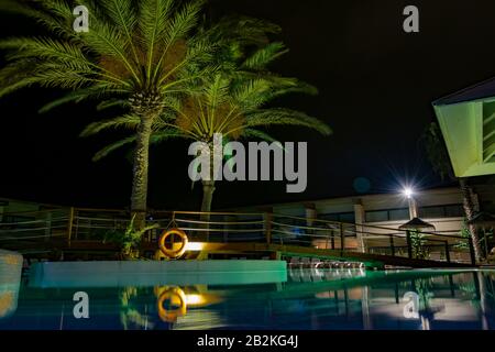 Cabo Verde Ilha do Sal Hotel Belorizonte 4-Sterne-Pool-Blick in der Nacht Stockfoto