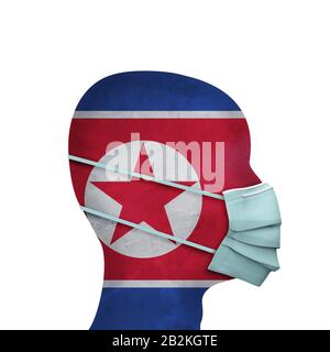 Nordkoreas Gesundheitswesen. Person mit Gesichtsschutzmaske. 3D-Rendering Stockfoto