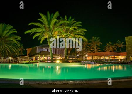 Cabo Verde Ilha do Sal Hotel Belorizonte 4-Sterne-Pool-Blick in der Nacht Stockfoto