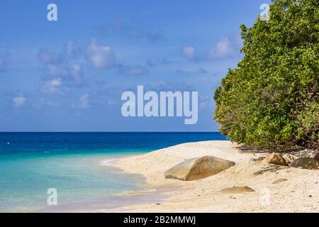 Wellen spritzen den Sand von Nudey Beach, Fitzroy Island, in den kristallklaren Gewässern des Korallenmeeres nahe der Küste von Queensland Australien. Stockfoto