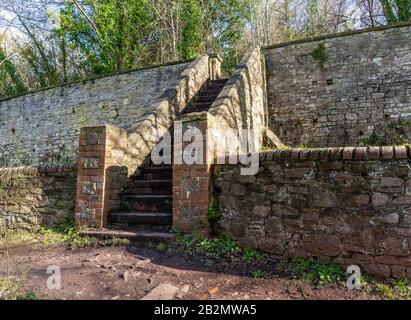 Gartenterrassen und Stufen des inzwischen abgerissenen Bishops Knoll Herrenhauses im Old Sneed Park oberhalb der Avon Gorge Bristol UK Stockfoto