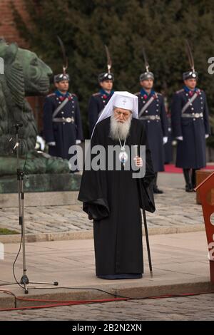 Sofia, Bulgarien - 03. März 2020: Der bulgarische Patriarch Neophyt feiert die Befreiung Bulgariens vom ottonischen Joch. März 2020 in Sofia, Bulgar Stockfoto