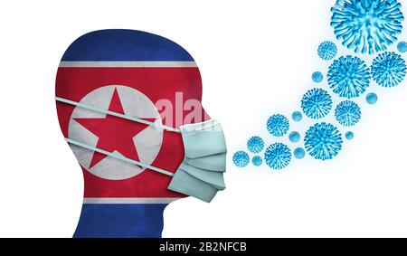 Nordkoreas Gesundheitswesen. Person mit Gesichtsschutzmaske. 3D-Rendering Stockfoto