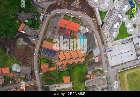 Hoch Höhe Drone Schuss Von Banos De Agua Santa Latin American Town Tungurahua Provinz Südamerika Stockfoto