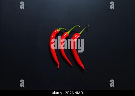 Rote heiße Paprika auf dunklem Hintergrund Stockfoto