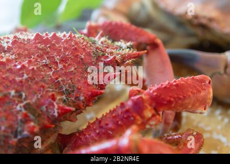 Rote Stachelspinnen Krabbe, köstliche Meeresfrüchte Zubereitung Stockfoto