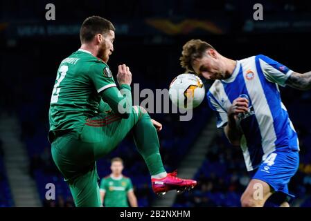 Barcelona - 27. FEBRUAR: Matt Doherty spielt beim Uefa Europa League-Spiel zwischen RCD Espanyol und den Wolverhampton Wanderers im RCDE-Stadion am Februar Stockfoto