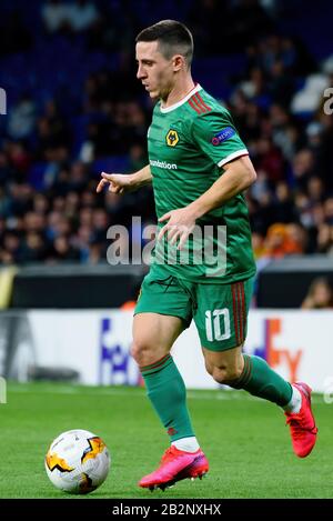 Barcelona - 27. FEBRUAR: Daniel Podence spielt beim Uefa Europa League-Spiel zwischen RCD Espanyol und den Wolverhampton Wanderers im RCDE-Stadion am Februar Stockfoto