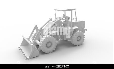 3D-Rendering eines Schaufelmaschinenbaggers isoliert auf weißem Hintergrund Stockfoto