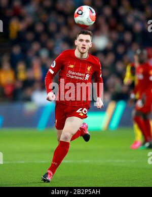 Liverpools Andrew Robertson im Einsatz während des Premier-League-Spiels in der Vicarage Road, Watford. Stockfoto