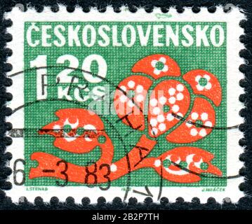 Tschechoslowakei - CIRCA 1972: Ein Stempel, der in der Tschechoslowakei gedruckt wurde, zeigt eine stilisierte Blume, um 1972 Stockfoto
