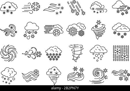 Blizzard Klima-Ikonen gesetzt. Überblick über blizzard-klimarevektor-Symbole für Webdesign, isoliert auf weißem Hintergrund Stock Vektor