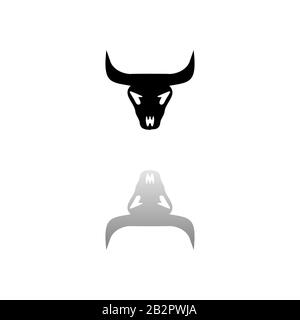 Bullenschädel. Schwarzes Symbol auf weißem Hintergrund. Einfache Abbildung. Symbol "Flacher Vektor". Spiegelreflexionsschatten. Kann in Logo, Web, Handy und UI verwendet werden Stock Vektor