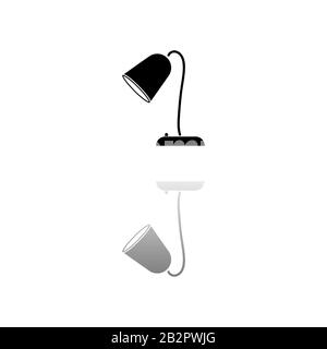 Leselampe. Schwarzes Symbol auf weißem Hintergrund. Einfache Abbildung. Symbol "Flacher Vektor". Spiegelreflexionsschatten. Kann in Logo, Web, Handy und verwendet werden Stock Vektor