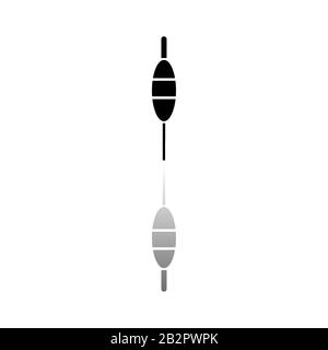 Angelschwimmen. Schwarzes Symbol auf weißem Hintergrund. Einfache Abbildung. Symbol "Flacher Vektor". Spiegelreflexionsschatten. Kann in Logo, Web, Handy und verwendet werden Stock Vektor