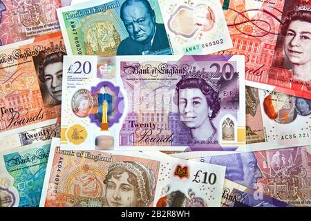 Die neue 20 £-Pfund-Banknote aus dem Polymer 2020 von der Bank of England mit dem Künstler JMW Turner Stockfoto