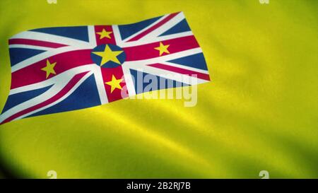 Niue Flagge winkt im Wind. Nationalflaggen von Niue. Zeichen von Niue. 3D-Rendering. Stockfoto