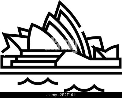 Opernliniensymbol in Sydney, Konzeptzeichen, Konturvektorabbildung, lineares Symbol. Stock Vektor