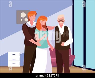 Ein paar Leute und ein Großvater im Wohnzimmer, Vektorgrafiken Stock Vektor