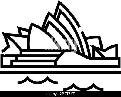 Opernliniensymbol in Sydney, Konzeptzeichen, Konturvektorabbildung, lineares Symbol. Stock Vektor