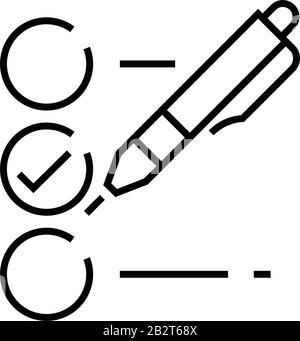Symbol für Umfragevervollständigung, Konzeptschild, Konturvektorabbildung, lineares Symbol. Stock Vektor