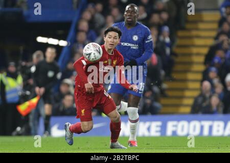 London, ENGLAND - 3. MÄRZ Takumi Minamino aus Liverpool im Rahmen des FA-Cup-Spiels zwischen Chelsea und Liverpool an der Stamford Bridge, London am Dienstag, 3. März 2020. (Kredit: Jacques Feeney / MI News ) Foto darf nur für redaktionelle Zwecke in Zeitungen und/oder Zeitschriften verwendet werden, Lizenz für kommerzielle Nutzung erforderlich Kredit: MI News & Sport /Alamy Live News Stockfoto