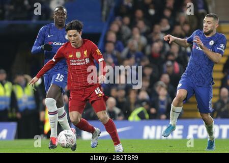 London, ENGLAND - 3. MÄRZ Takumi Minamino aus Liverpool im Rahmen des FA-Cup-Spiels zwischen Chelsea und Liverpool an der Stamford Bridge, London am Dienstag, 3. März 2020. (Kredit: Jacques Feeney / MI News ) Foto darf nur für redaktionelle Zwecke in Zeitungen und/oder Zeitschriften verwendet werden, Lizenz für kommerzielle Nutzung erforderlich Kredit: MI News & Sport /Alamy Live News Stockfoto